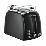 Russell Hobbs Tostadora Textures Plus - 2 Ranuras Cortas y Anchas, Tostador para 2 Rebanadas, Bandeja Recogemigas, Calientapanecillos, Función Cancelar y Descongelar, Negro - 22601-56