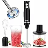 Lustlocke Batidora Mano MultifuncióN 4 en 1, Trituradora de Alimentos 500 W, 2 Velocidades Ajustables, con Batidor, Picadora de 500 ml y Vaso Medidor de 700 ml, para Papillas, Sopas, Salsas, Yogur