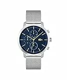 Lacoste Reloj Analógico de Cuarzo Multifunción para Hombre Colección Replay con Correa de Malla de Acero Inoxidable Plateada - 2011256