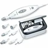 Beurer MP 41 Set de manicura y pedicura profesional, torno para uñas con 7 accesorios, luz LED, rotación derecha/izquierda, 2 velocidades, bolsa incluida