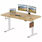 SANODESK Escritorio Elevable Eléctrico 160x60cm con 2 Gancho, Cerradura para niños, Standing Desk, Mesa Elevable, Función de Memoria, para Trabajo/Hogar(Arce)