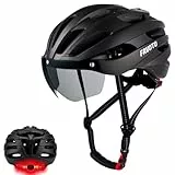 Favoto Casco de Bicicleta para Hombres y Mujeres con Luz Trasera - Tamaño Ajustable Material EPS Visera Desmontable Diseño con Luz Trasera M(54-58cm) Negro