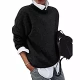 Suéter Suave Y Cálido, Suéteres De Otoño para Mujer, Suéter De Punto con Cuello Redondo Y Solapa, Camisa Informal Suave con Bloques De Color Y Manga Larga (Negro,L)