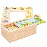 WOOMAX 46461 - Dominó Infantil animalitos de la Selva - Juguetes educativos niños - Incluye 30 Piezas Fabricado en Madera Natural y sostenible - Juegos de Mesa