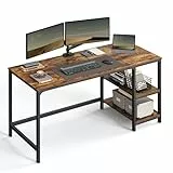 VASAGLE Escritorio, Escritorio con 2 Estantes a la Izquierda o a la Derecha, Mesa de Trabajo, para Salón Oficina, Estructura de Acero, Industrial, Marrón Rústico y Negro Tinta LWD55X