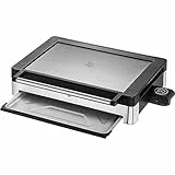 WMF Lono - Grill sobremesa con tapa de cristal y Barbacoa 2200 W, acero inoxidable mate, placa de parrilla recubierta, antiadherente