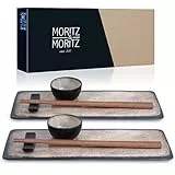 Moritz & Moritz Vajilla Sushi - Platos Sushi Ceramica - Plates Set 10 Piezas para 2 Personas - Plato Sushi con Palillos Soporte de Palillos Cuencos para Wasabi