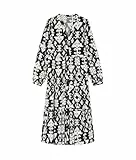 Springfield Vestido Camisero Midi con Estampado Integral y Manga Larga, Negro Estandar, 38 para Mujer