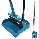 JEHONN Escoba Alta y Recogedor Plegable, Cepillo Barrer de Mango Largo, Juego de Sartenes para Interior con Giratorio de 180 Grados Cabeza para Cepillos para Barrido de Casa (Azul)