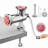 VEVOR Picadora de carne manual de acero inoxidable alimentario Picadora manual de manivela 2 placas de molienda 5 mm 8 mm empujador para embutidos con tubo de fijación para juntas de corte de carne y