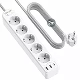 LENCENT 8 En 1 Regleta Enchufes de 5 Tomas Corrientes y 2 USB-A y 1 USB-C, 4000W Base Multiple con Interruptor, Regleta USB con Protección contra Sobrecargas, Montaje en Pared con Cable 2M