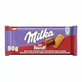 Milka Tableta de Chocolate con Leche de los Alpes con Galleta Lotus Biscoff, 90 g