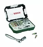 Bosch Professional 2607017322 Puntas de Destornillador + Trinquete (Juego de 26), Color Negro