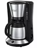 Russell Hobbs Textures Plus - Cafetera de goteo (jarra para 8 tazas grandes o 12 tazas pequeñas, Inox, 975 W, gris) - ref. 24020-56