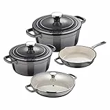 MasterPRO Unique|Batería de Cocina de 7 Piezas|Juego de Cocina 3 Cacerolas de 19, 27 y 30,5 cm con Tapas y 1 Sartén de 24,5cm|Hierro Fundido|Para Todo Tipo de Cocinas|Juego de 3 Cacerolas + 1 Sartén