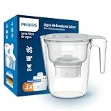 Philips Water Filtro de jarra + 3 cartuchos de filtro de repuesto, Filtración Avanzada, flujo rápido, temporizador electrónico, filtra CLORO, CAL, metales pesados y MICROPLÁSTICOS, capacidad 2,6 L
