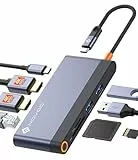 Docking Station para portátil Dual Monitor - Adaptador multipuerto USB C 8 en 1 con 2 HDMI 4K 60Hz, 1Gbps Ethernet, 100W PD, 2 USB 3.2, Lector de Tarjetas SD TF Compatible con MacBook/DELL/HP/Lenovo