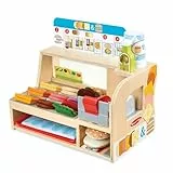 Melissa & Doug, Tienda de sándwiches con mostrador y 52 accesorios, Juguete de madera, Comida de madera para niños, Juguete creativo Montessori, Juego de imitación, Multicolor