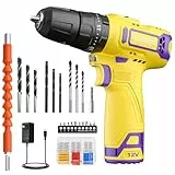 12 V Taladro Atornillador, PULITUO Taladro Eléctrico Compacto con 1.5Ah Batería, 2 Velocidades, 1 Hora de Carga Rápida, 10mm Portabrocas Automatico Para Mejoras en el Hogar