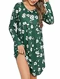 Migcaput Camisón Mujer Invierno Camisones Mujer Manga Larga a Estampado Floral Ropa de Dormir con Botones Delanteros y Bolsillos Laterales
