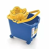 Mery |Cubo para Fregona solidario en colaboración con ACNUR | Escurre sin esfuerzo | Cubo Escurridor Automático | Capacidad 14 Litros | Con ruedas | Azul y amarillo, 38.20 x 25.5 x 39 cm
