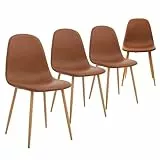 CangLong Juego de 4, Estilo Nórdico Vintage de Cuero Sintético con Patas de Metal, Sillas de Comedor para la Cocina, Sillones para el Salón, Color Marrón, Unidades