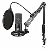 FIFINE Micrófono USB de Condensador para Estudio, Kit de Microfono Ordenador PC con Soporte de Brazo de Tijera Ajustable Soporte de Choque para Instrumentos Grabación Podcasting Youtube Gaming