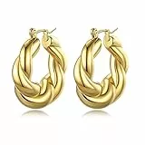 YeGieonr Pendientes de Aro Gruesos para Mujer, Ligeros Pendientes Acero Inoxidable Mujer de Oro Real de 18 Quilates, Pendientes Aro Hipoalergénicos, Regalos de Joyería para Mujeres y Niñas