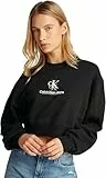 Calvin Klein Sudadera Mujer Shadow Graphic Crewneck Cropped, Negro (CK Black), XL
