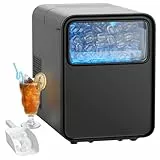 QEXREED ice cube maker, maquina de hacer hielo, 9 cubitos listos en 6 minutos, maquina hielo con asa portátil y cesta, 2 tamaños de cubitos, 12 kg/24h, Autolimpiante