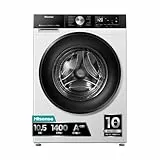 Hisense WF3S1045BW3 - Lavadora, Clase A, 10.5 kg, Auto Dosificación, Conectividad WiFi, Monitor de Consumo, Hygiene Guard, Función Vapor 99.9%, Lavado Rápido, PureJet, Blanco