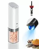 FORLIM Molinillo de pimienta eléctrico para sal y pimienta, funcionamiento automático con una sola mano, recargable por USB, grano ajustable, tapón antipolvo fijo, 1 unidad