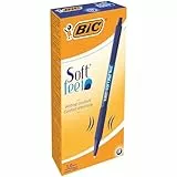 BIC Soft Feel, bolígrafos retráctiles, suave grip, punta media (1,0 mm), color azul, caja de 12