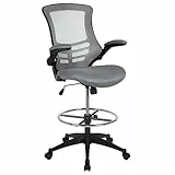 Flash Furniture Silla de Oficina giratoria Kelista con Respaldo Medio y Altura de Asiento Ajustable, Silla de Escritorio ergonómica de Malla con reposabrazos abatibles, Dark Gray