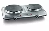 SEVERIN Placa de cocina doble portátil, placa eléctrica para cocinar con 2 fuegos, hornillo eléctrico de mesa con termostato regulable de acero inoxidable pulido, 2.500 W, KP 1014