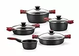 BRA Premiere Batería de Cocina de 9 Piezas en Aluminio Fundido Antiadherente, Incluye Asas Desmontables, Libre de PFOA, Apta para Todo Tipo de Cocinas y Horno