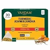 VAHDAM, Turmeric Ashwagandha Tisana (30 Piramidales Bolsitas De Té) Libre De Cafeína | Cúrcuma Y Especias Frescas, 100% Pura Y Natural | Caliente, Frío O Como Kombucha