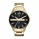 Armani Exchange Relojes de hombre, Movimiento de cuarzo multifunción y caja de 44 mm con correa de acero inoxidable, Tono dorado y negro azabache