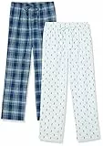 Amazon Essentials Pantalones de Pijama Largos de Popelina de Algodón Hombre, Pack de 2, Azul Marino Cuadros Escoceses, S