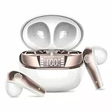 Auriculares Inalambricos Bluetooth, Auriculares Bluetooth 5.3 con Microfono, Cascos Inalambricos Bluetooth con Controladore 14mm, 40H Auriculares In Ear con Pantalla LED/IP7 Impermeable, Oro Blanco