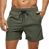 Arcweg Bañador Hombre Pantalones Cortos Hombres con Malla Forro Elástico Correas Ajustable Bolsillos con Cremallera Secado Rápido Playa Verano Verde M(EU)