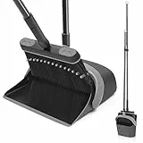 JEHONN Escoba Alta y Recogedor Plegable, Cepillo Barrer de Mango Largo, Juego de Sartenes para Interior con Giratorio de 180 Grados Cabeza para Cepillos para Barrido de Casa (Negro y Gris)