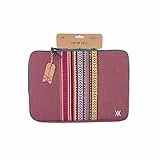 WONDEE Funda de portátil de hasta 14' Color Cereza con Franja Decorativa de Tela de Estilo étnico de Colores, Acolchada y Reforzada con Cremallera