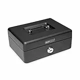 Rapesco SB0008B1 Caja de Caudales Portátil Pequeña, Ancho 20 cm, 3 llaves y Bandeja Portamonedas Extraíble, Negro