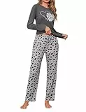 Uniexcosm Pijama Mujer Largo Pijamas para Mujer Invierno Algodón Conjunto de 2 Piezas Manga Larga en Cuello Redondo Patrón de Diente de león Top y Pantalones TA M