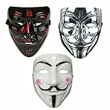 NIWWIN 3 piezas Máscaras para adultos, máscara de Halloween, V For Vendetta Masks, disfraz de cosplay de Halloween ，accesorios de cubierta facial para fiesta rave
