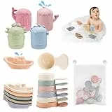 Juguetes Baño Bebe Silicona,16 Piezas Juguetes Baño Bebe para Niños Niñas 1 2 3 4 Año,Barquitos Flotantes,Squeeze Toys Juguete Apilable Juego de Ducha Juegos de Agua Juguetes Piscina Juguetes Playa