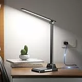 Ylatoial Lámpara Escritorio, Flexo Led Escritorio, 5 Modos,10 Niveles de Brillo Lámpara Escritorio LED, Temporizador de 30/60min Lampara Escritorio Led, Función de Memoria Flexo Escritorio, Negro