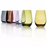 Stölzle Lausitz Vasos de Agua Elements Mix Mediterráneo – Set de 6 Vasos de Cristal de 465ml – Vasos Coloridos para Agua, Zumo y Cócteles – Aptos para Lavavajillas y Resistentes a Golpes