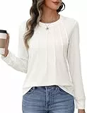 PASUDA Camisas Mujer Manga Larga Blusas de Mujer Elegantes Cuello en Redondo Casual Camisetas Otoño Estampado Moda Floral Túnica Tops(Blanco,M)